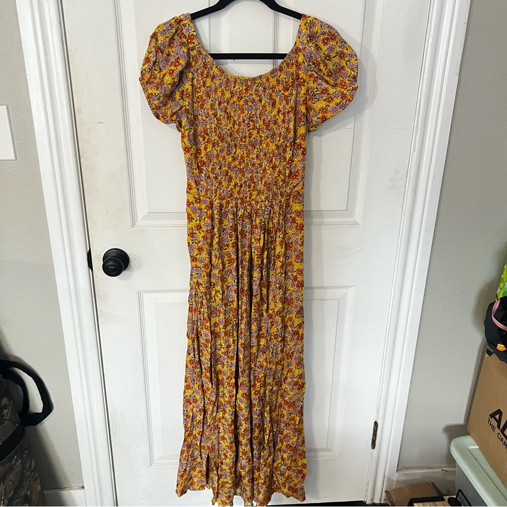 Three Bird Nest Floral Yellow and Purple Maxi Dress
